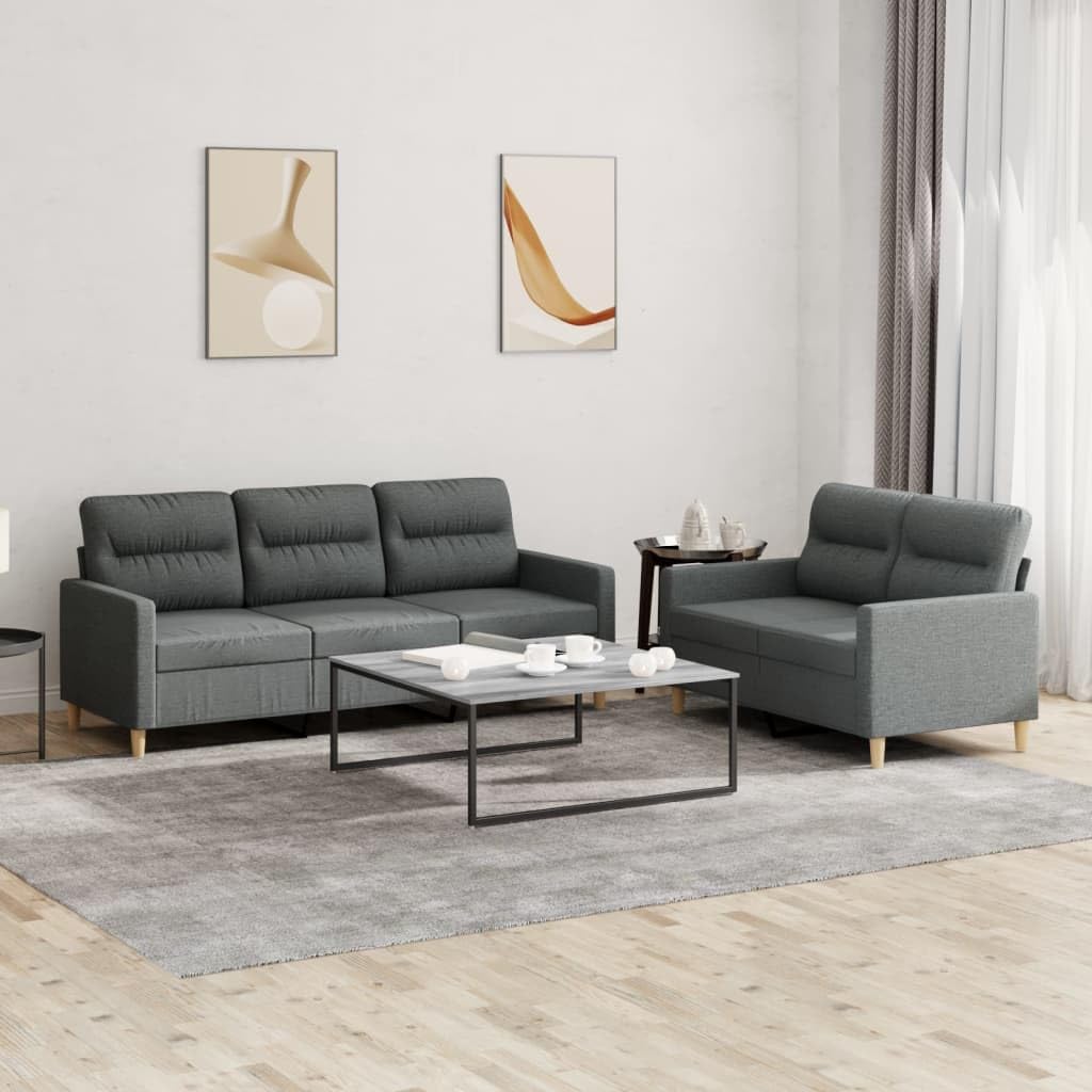 2 Piece Sofa Set with Cushions Dark Gray Fabric, 5：：，。 Sofas & Couches for Living Room