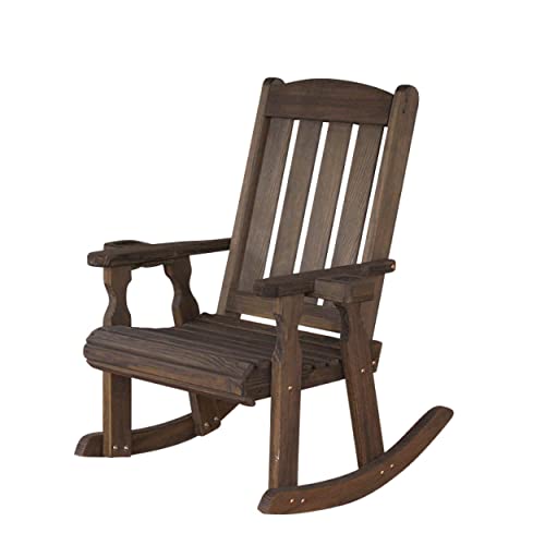 Amish Casual Heavy Duty 600 Lb Mission Pressure Treated Rocking Chair with Cupholders (Cedar Stain)