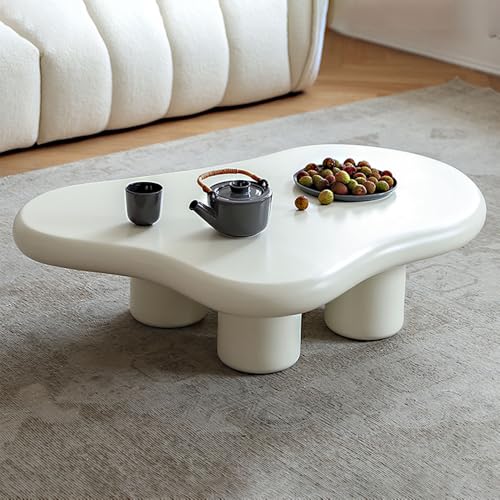 White Cloud Coffee Tables for Living Room Cute Cloud Shaped Coffee Table Modern Cartoon Creamy End Table Irregular Indoor Tea Table for Small Space Center Table for Balcony Patio (Creamy)