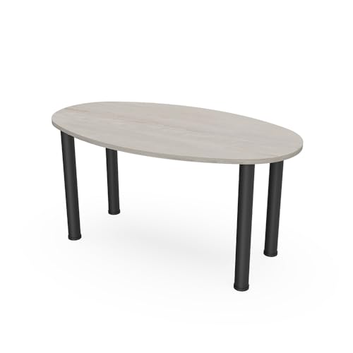 Small 6 Person Oval Boat Shaped Conference Table with Matte Black Post Legs | Harmony Series | 5Ft Meeting Room Table | Light Gray