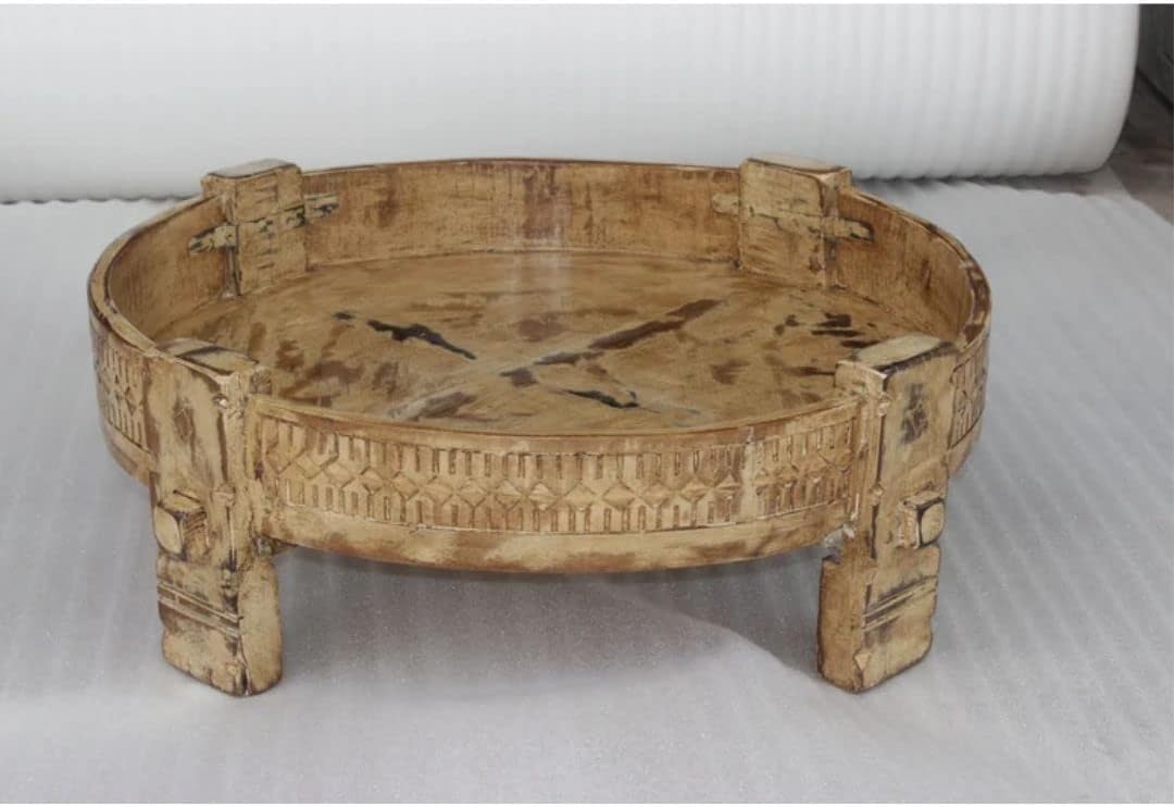 Hand Carved Handmade Wooden Round Natural Coffee Table | Centre Table | Living Room Furniture | Home Decor | Solid Mango Wood | Indian Furniture | Custom Design