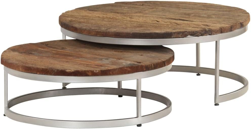 Coffee Table Set 2 Pieces Reclaimed Wood and Steel,Side Table, Center Table, End Table, Living Room Furniture for Living Room, Bedroom, Office