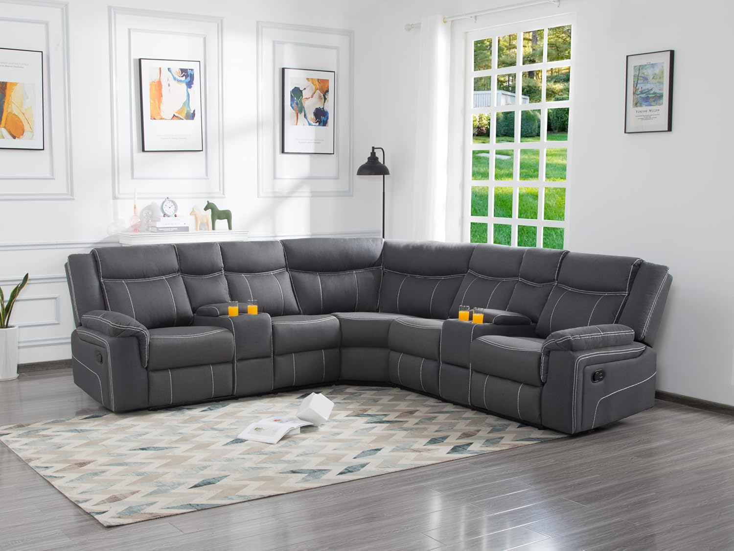 109.4'' L-Shaped Breathable Manual Reclining Sectional Sofa Sets for Living Room and Bedroom, Gray