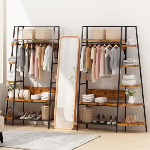 Lamerge Modern Hall Tree with Bench and Shoe Storage,Mudroom Bench with Storage and Hooks,Coat and Shoe Rack with Top Shelf and 5 Fan-shaped Shelves for Entryway,Bedroom, Hallway, 49