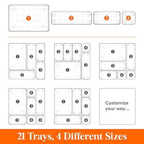 Lifewit 21 PCS Drawer Organizer Set Clear Plastic Desk Drawer Dividers Trays Dresser Storage Bins Separation Box