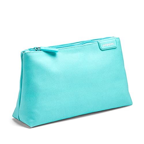 Poppin Pencil Case, Large Capacity Pencil Pouch with Zipper Closure, Sturdy Canvas with Contrast Lining, (Aqua, Small)