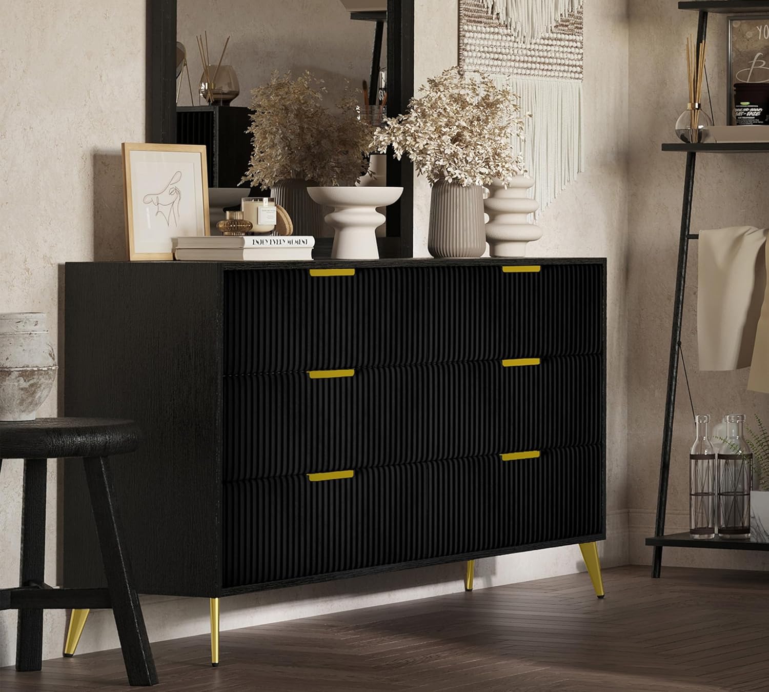 New Classic Furniture Kailani Wood 6-Drawer Dresser, Black