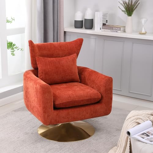 Swivel Accent Chair with Lumbar Pillow, 360° Swivel Chairs for Living Room with Armrest and Back, Comfy Reading Chair in Linen, Accent Sofa Chairs Armchair for Bedroom, Small Space, Lounge, Blue