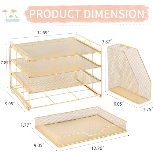 Desk Organizers and Accessories, 4-tier Desk Paper Letter Tray Organizer with Removable File Holder + Drawer, Office Desktop Workspace File Organizer for Office Supplies Desk Accessories, Black