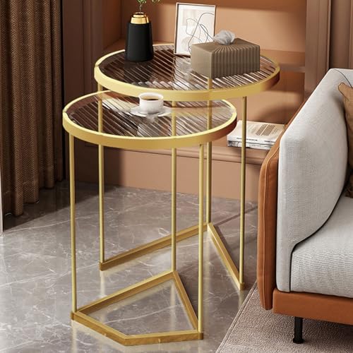 Coffee Table Set of 2 Furniture Small Metal Nest of Tables Tempered Glass Nesting Side Table for Home & Office Decor B,50+40CM