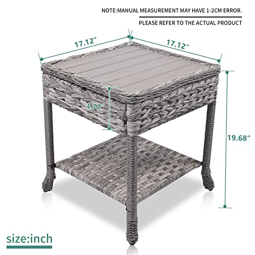 Wicker Side Table，2-Tier Outdoor Side Table with Storage,Rattan End Table Wicker Square Side Table with PE Slatted Desktop for Indoor Outdoor Porch Lawn Poolside Garden Backyard Balcony (1)