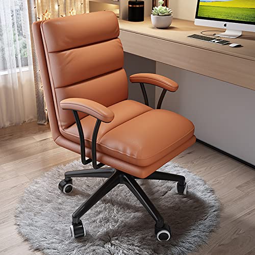 Ergonomic Home Office Chair with Wheels,Comfortable Executive Swivel Chair Pu Leather Computer Chair with Lumbar Support,Adjustable Midback Desk Chair for Heavy People