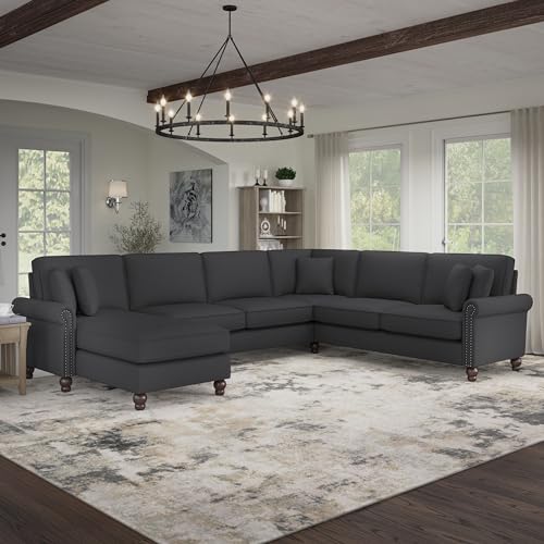 Bush Furniture Coventry U Shaped Sectional Couch with Reversible Chaise Lounge, 128W, Charcoal Gray Herringbone