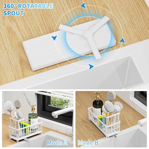 Cisily Sponge Holder for Kitchen Sink, Sink Caddy with High Brush Holder, Organzier Rustproof 304 Stainless Steel Dish Organizer Divider, Soap Dispenser Storage(Gold)