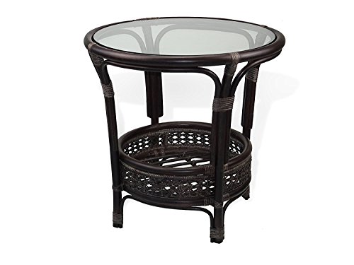 Pelangi Coffee Round Table Dark Brown Color Handmade ECO Natural Rattan Wicker with Glass Top