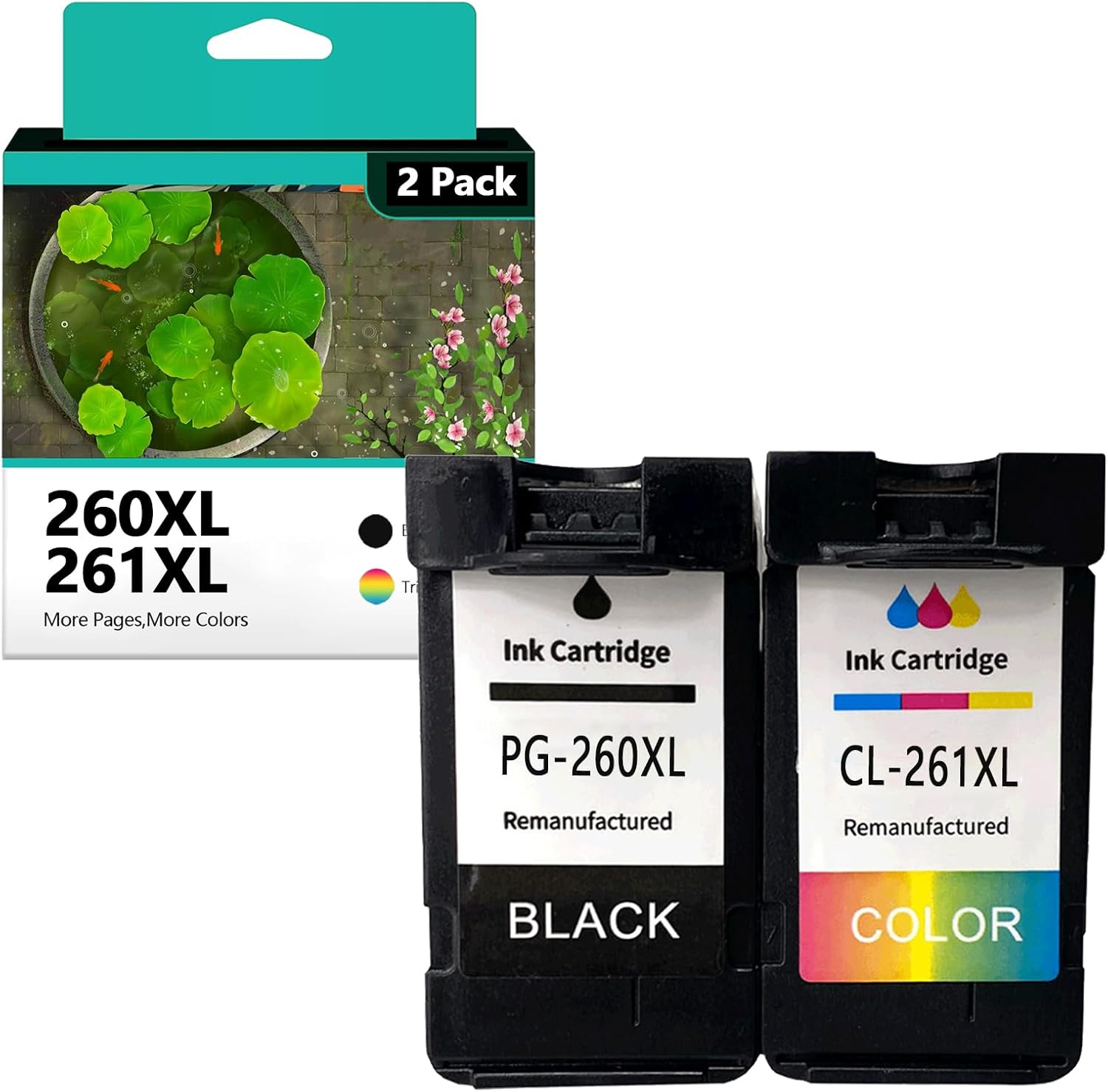 PG-260XL CL-261XL Ink Cartridges Replacements for Canon Ink 260 261 XL to Work with PG260 PG-260 CL261 CL-261 to Use with TS6420a TS6420 TR7020a 2-Pack
