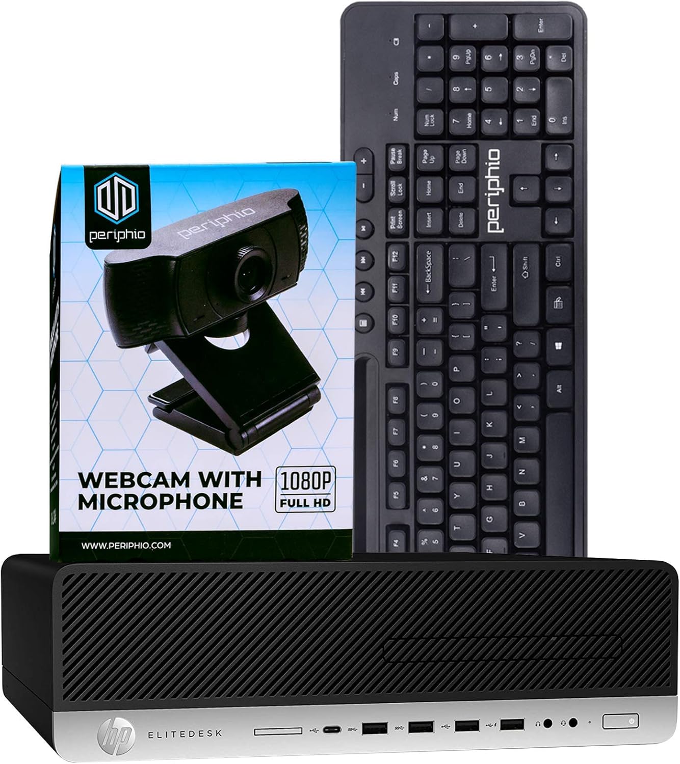 HP 800G3 Desktop Computer, Intel Core i5 Quad Core, 8GB RAM, 240GB Solid State Drive, DVD, Wi-Fi, Windows 10 Pro, Wireless Keyboard, 1080p Webcam (Renewed)