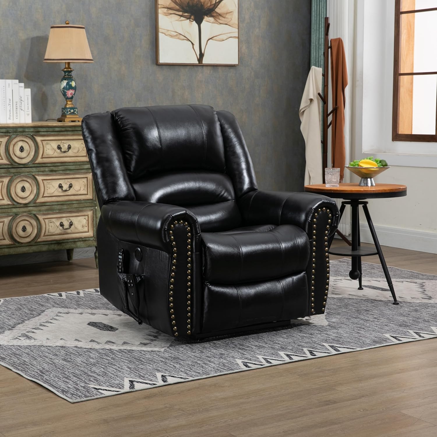 Black Power Lift Recliner Massage Heat Solid Modern Contemporary Recline
