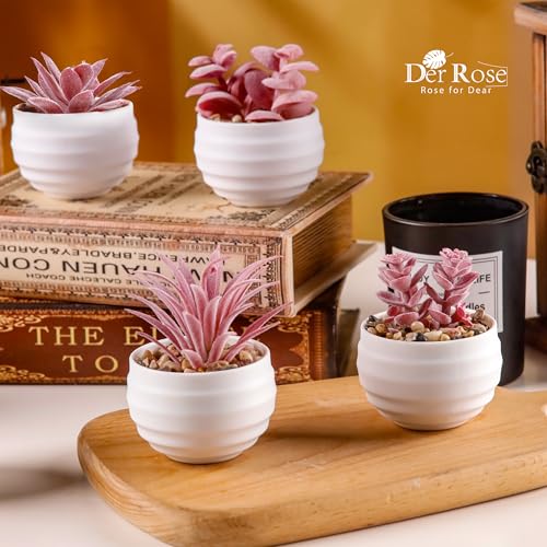 Der Rose Set of 6 Succulents Plants Artificial in Pots Small Fake Plants for Bedroom Aesthetic Living Room Office Shelf Bathroom Decor