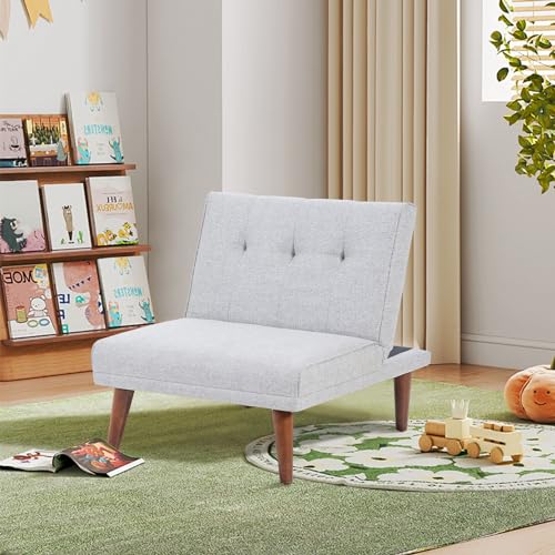 Comfy Mini Couches, Small Recliner Futon Chair with Adjustable Backrest, Off White Armless Living Room Couch for Small Space, Bedroom, Living Room