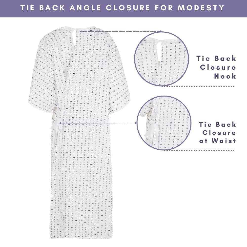 Personal Touch Unisex Hospital Patient Angle Back Overlap Ties at Neck & Waist Gown - Size 5X Pack of 2 (Green/Blue Squares)