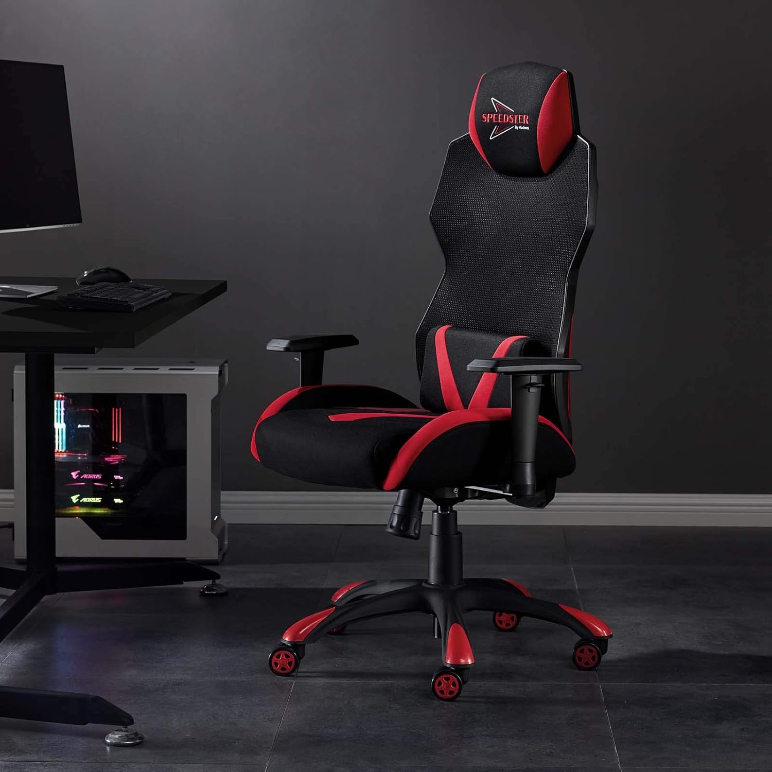 Modway Speedster Ergonomic Mesh Gaming Computer Desk Chair in Black Red