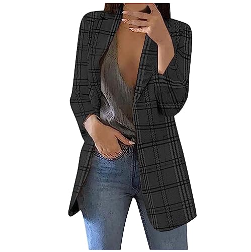 2024 Women's Blazer Suit Open Front Long Cardigan Business Casual Fitted Pockets Jacket Dressy Work Office Outfits