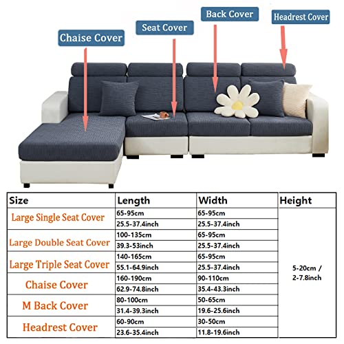 Couch Cushion Covers Sectional Sofa L Shape Slipcover Elastic Couch with Chaise Lounge Cover Furniture Protector for Living Room (Length 61-73inch Width 35-43inch, Chaise Cover) Weave Blue