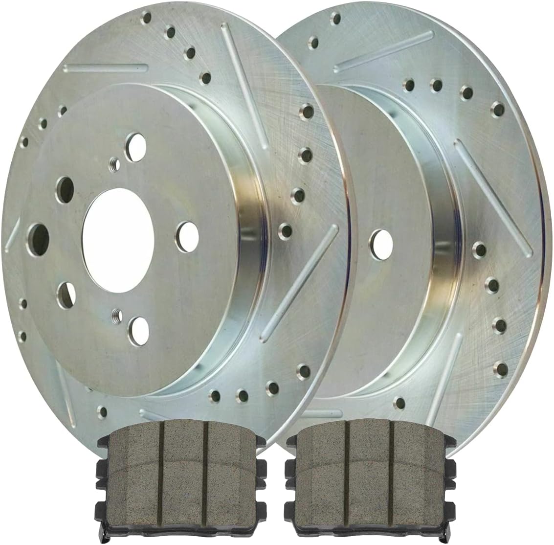 AutoShack Rear Drilled Slotted Brake Kit Rotors Silver and Performance Ceramic Pads Pair of 2 Driver and Passenger Side Replacement for 2010-2017 Chevrolet Equinox 2010-2017 GMC Terrain BRKPKG002896