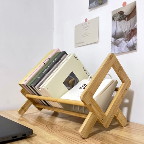 Wood Desktop Shelf Small Bookshelf, Bookcase Organizer Tilting Bookshelves Storage Rack, Display Stand for Living Room/Home/Office Supplies Storage for CDs/Magazine/Books, Home Decor