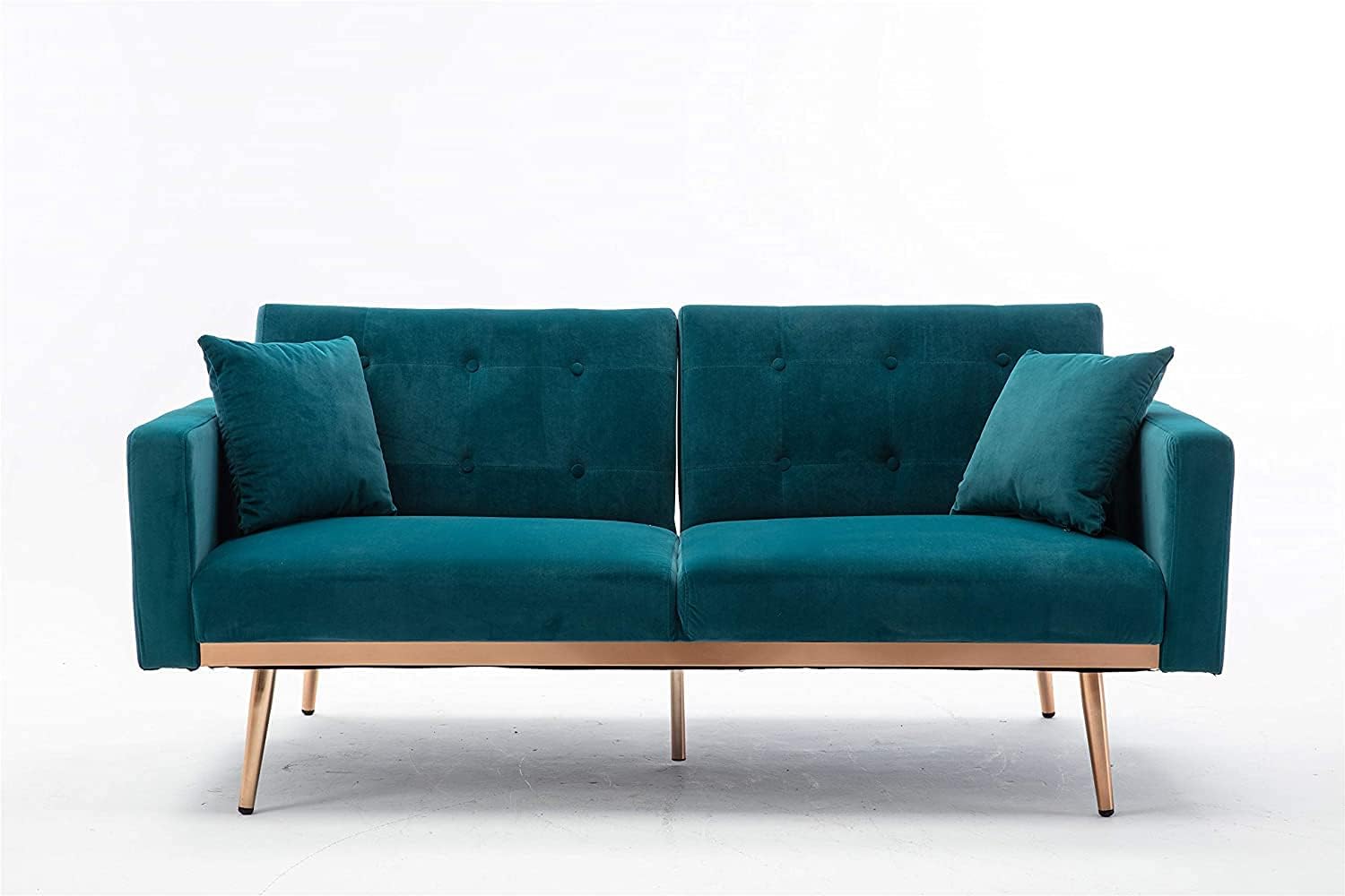 Velvet Sofa, Accent Sofa .loveseat Sofa with Rose Gold Metal feet and Teal Velvet
