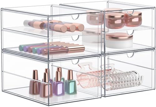 Sorbus Makeup Organizer With 14 Drawers, Acrylic Drawer Organizer for Makeup, Office Organization and Storage, Art Supplies, Jewelry, Stationary - 3 Pcs Clear Stackable Storage Bins Organizer Drawers