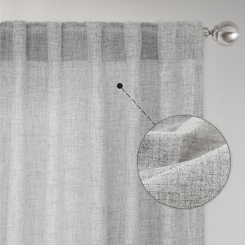 DriftAway Natural Linen Curtains 108 Inch Long for Living Room Semi Sheer 2 Panels Farmhouse Real Flax 3 Inch Rod Pocket Back Tab Boho Rustic Light Filtering Window Drapes for Bedroom Privacy Assured