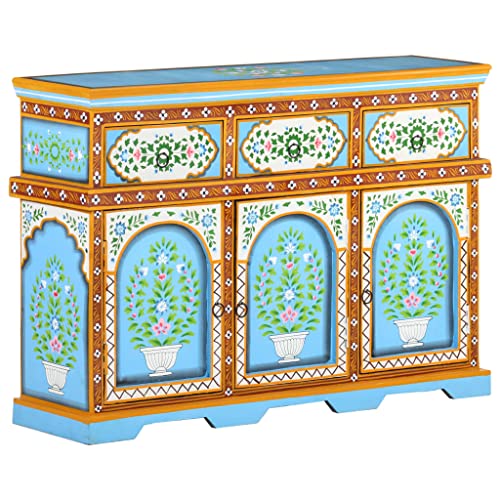 Hand-Painted Sideboard, Coffee Bar Cabinet Display Cabinet Entryway Cabinet Kitchen Pantry Suitable for Small Spaces Office Home Living Room, Multicolor 43.3