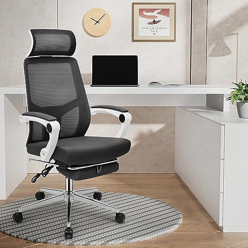 MoNiBloom Office Chair with Footrest Adjustable Ergonomic Task Chair with Linkage Armrest, Lumbar Support Reclining High Back Mesh Chair Suitable for Home Office Nap, 250 Lbs Capacity, Red