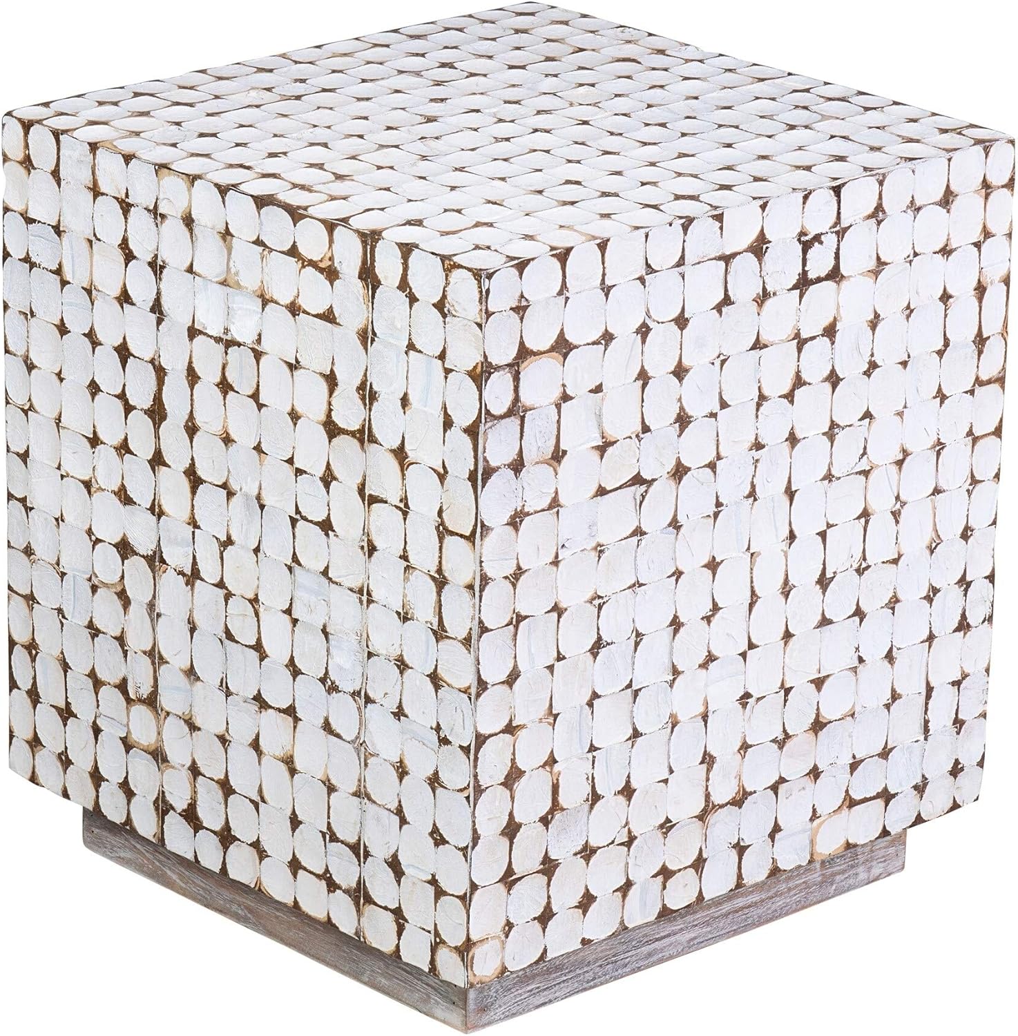 Accent Table White Modern Contemporary Nautical Coastal Square Wood 1 Piece Natural Finish Textured Handmade