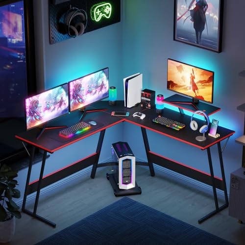 FDW L Shaped 51 Inch Gaming Desk,Corner Computer Desk,PC Gaming Desk,Writing Workstation with Large Monitor Stand for Home Office,Brown