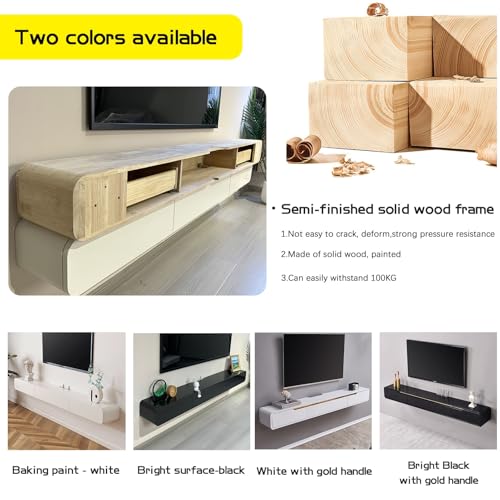 Floating TV Stand, Glossy Wall Mounted TV Shelf, Modern Entertainment Center with Storage TV Cabinet Media Console Table for Living Room(White+Gold,240CM)