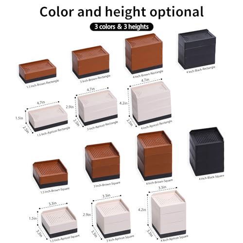 Bed Risers Adjustable Furniture Risers Heavy Duty，Bed Risers Lifts to 1.5,3 and 4 Inches，Desk Risers for Sofa Couch Bed Frame ，Supports Up to 3000 lbs