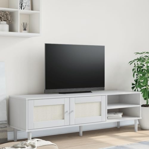 XAVIER Display CabinetSofa Tables Tv Cabinets Consoles Entertainment TV Stand SENJA Rattan Look White 62.2