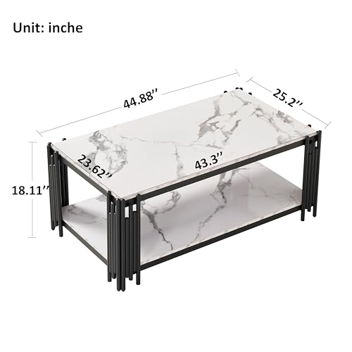 44.88 X 25.2'' Modern Coffee Table, Rectangle Simple Coffee Tables with 1-Tier Storage Shelves, Metal Center Table Minimalist Cocktail Tea Table for Living Room, Office