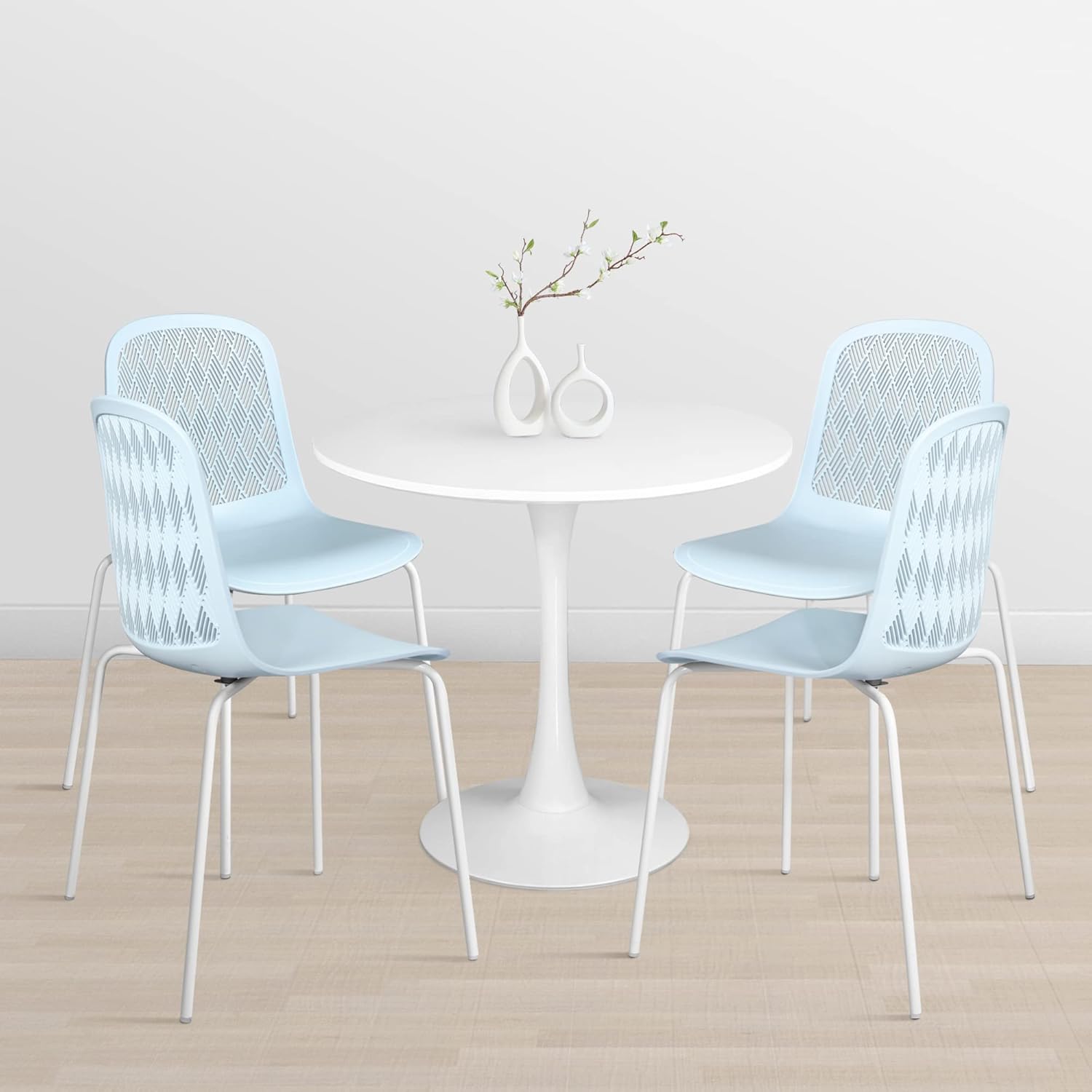 Armless Modern Chairs with Metal Legs for Living, Bedroom, Kitchen, Dining, Lounge Waiting Room, Restaurants, Cafes, Set of 4