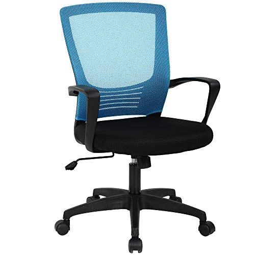 Meet perfect Office Chair, Mid Back Mesh Lumbar Support Home Office Computer Desk Chair Swivel Task Chair, Ergonomic Executive Chair on Rolling Wheels Height Adjustable for Men Women Back Pain-Blue