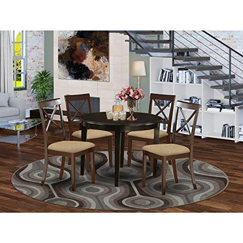 East West Furniture Boston 5 Piece Kitchen Set Includes a Round Room Table and 4 Dining Chairs, 42x42 Inch, Cappuccino