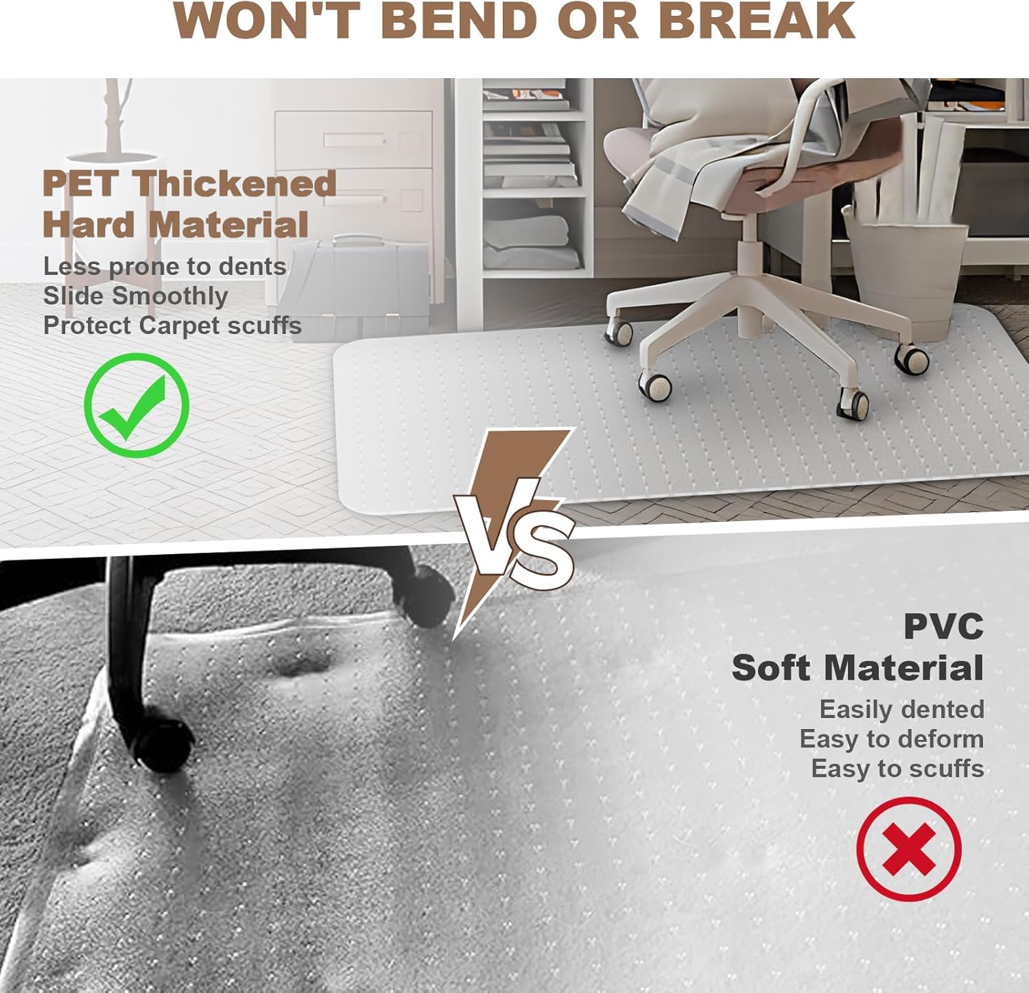 47”x33” Office Chair Mat for Carpet, PET Heavy Duty Studded Slip Resistant Rolling Chair Mat, Desk Chair Mat for Carpet for Home & Office Semi-Transparent Design