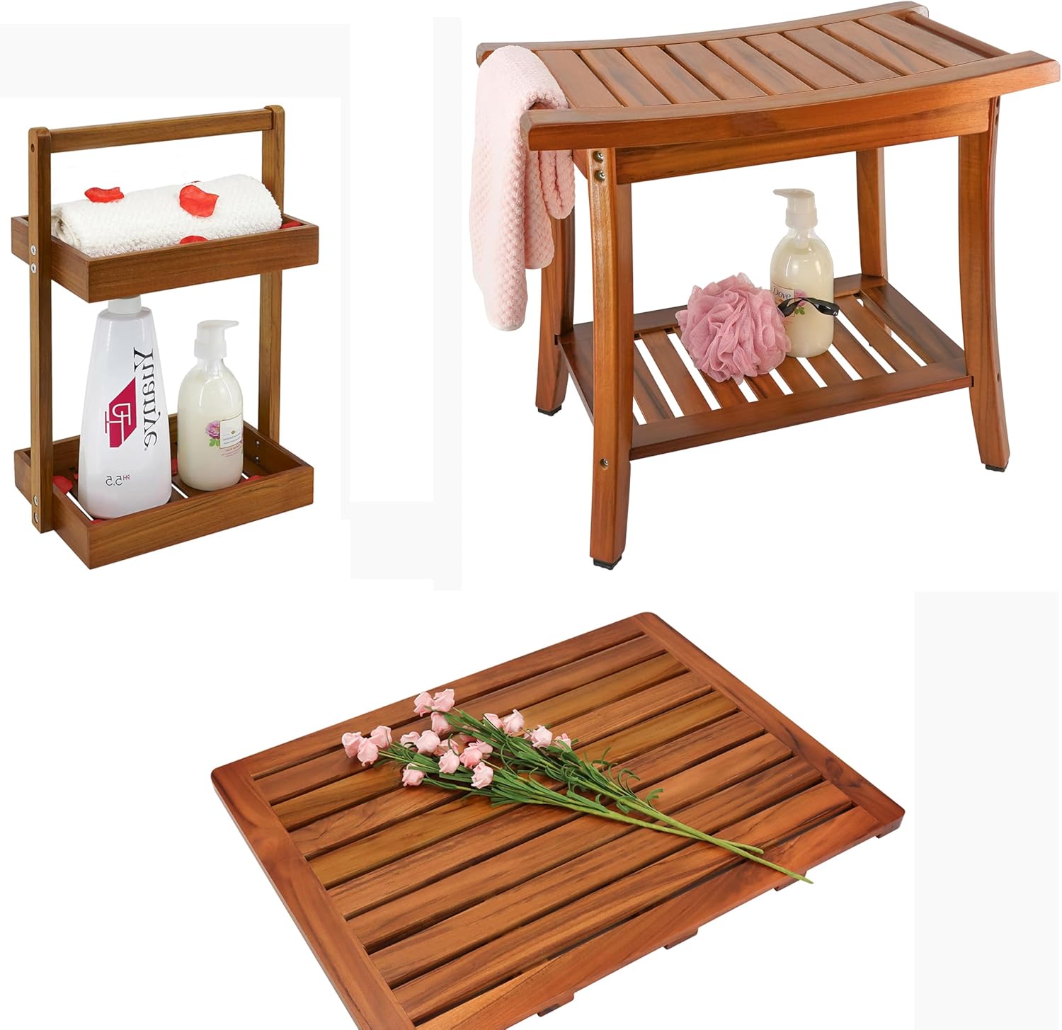 Utoplike Teak Shower Bench Seat with Handles,(24