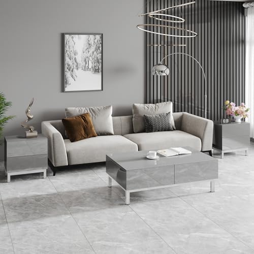 AMERLIFE High Gloss Electroplated Nightstand Set of 2, 24