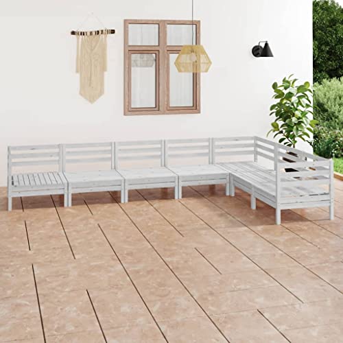 7 Piece Patio Lounge Set,Outdoor Patio Furniture Set All Weather Outdoor Sectional Sofas Wooden Conversation Set for Balcony,Garden and Lawn Solid Pinewood White