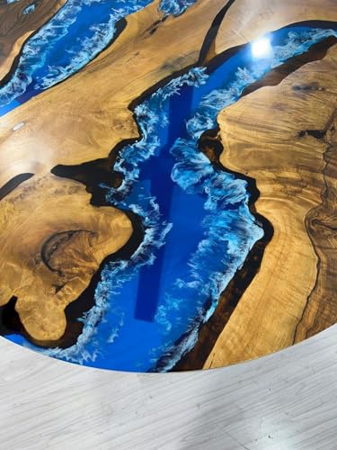 TUZECH Beautiful Neon Blue Round Epoxy Coffee Table Living Room Table Office Table Patio Table Coastal Table Hallway Table Centre Table Side Table Home Decor (without Stand, 24 x 24 Inches)