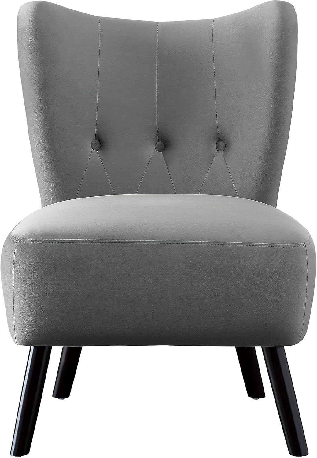 Unique Style Gray Velvet Covering Accent Chair Button-Tufted Back Brown Finish Wood Legs Modern Home Furniture